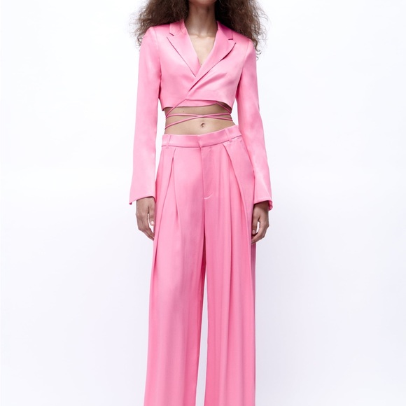 Zara Full Length Satin Effect Pants Pink - Picture 7 of 9